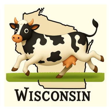 Add the outline of the state of Wisconsin in the background behind the cow and grass field sticker