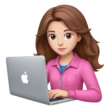 Beautiful programmer girl with brown blowout hair and pink clothes working with MacBook sticker