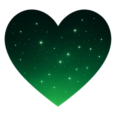 Modify the heart with a night sky gradient to a green night theme with a green gradient, more stars, and a soft glow. Remove the background entirely  sticker