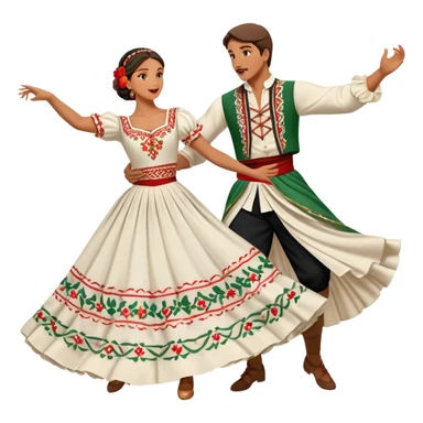 cinematic-realistic-scene-of-two-male and female dancers-performing-the-tarantella,-dressed-in-flowing-traditional-italian costumes-with-detailed-embroidery-and-dynamic-skirts,-captured-in-festive-motion-with-warm,-lively-lighting sticker