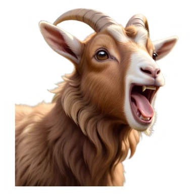 Cinematic Cute Yawning Brown Goat Portrait Emoji, Head tilted slightly with a dramatic, wide-open yawn, showcasing a soft, downy brown fur with delicate horns and gently drooping ears, round eyes barely open in drowsy contentment, Simplified yet irresistibly adorable features, highly detailed, glowing with a soft, cozy glow, high shine, relaxed yet expressive, stylized with a touch of rustic whimsy, bright and endearing, soft glowing outline, capturing the essence of a sleepy yet affectionate goat, so drowsy it feels like it could stretch out of the screen and curl up for a nap! sticker