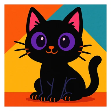 cute black cat with purple eyes, vibrant toon style sticker