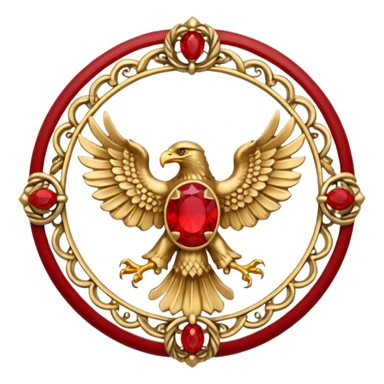 Bicephalous Eagle crest / brosch in a cirkel without background and with red gem sticker