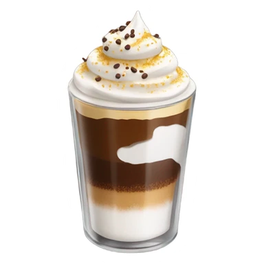 Shot glass, liquid inside is divide in two, yellow at the bottom an coffee on top covered whit a nice spry cream an chocolate powder sticker