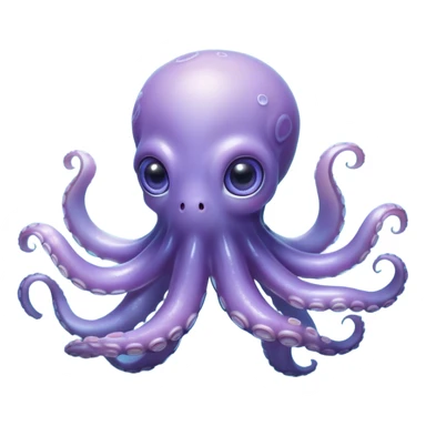 Cinematic Noble Baby Octopus Portrait Emoji, Poised and graceful, with a soft, rounded, slightly translucent body in a dreamy light blue-purple hue, large, glistening eyes full of quiet intelligence and mystery, delicate, flowing tentacles curling gently, Simplified yet sophisticated features, highly detailed, glowing with a soft, ethereal oceanic radiance, high shine, elegant and serene, stylized with an air of deep-sea wonder, focused and tranquil, soft glowing outline, capturing the essence of an otherworldly, intelligent little cephalopod, floating effortlessly in the gentle ocean currents! sticker
