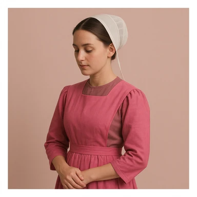 Amish woman in traditional dress, pink color scheme, simple background sticker