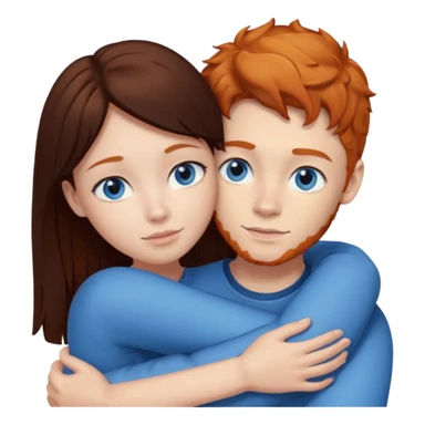 Ginger boy hugging girl with very dark brown hair. Both have blue eyes.  sticker