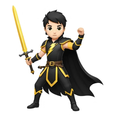Silhouette holding sword, lightning striking sword, dramatic pose, cartoon emoji, no background


 sticker