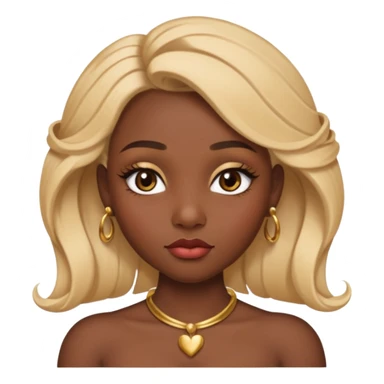 darkskin female with eyebrows that are naturally shaped and frame eyes well, eyes that are almond-shaped with defined lashes. nd lips are full with a defined cupid’s bow, add also a septum piercing that adds an edgy, stylish flair. a middle-part, honey blonde bust-down with laid baby hairs 
 sticker