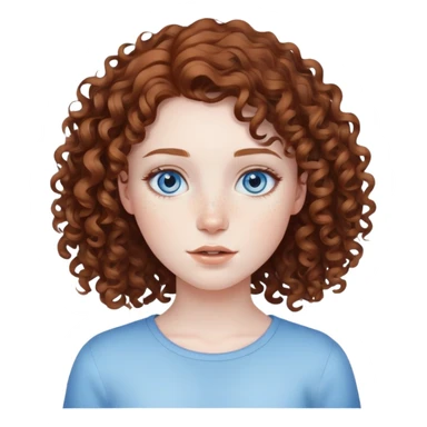 girl, curly brown hair, blue eyes, pale skin, freckles sticker