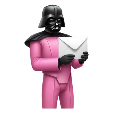 darth vader in all pink suit holding email envelope with one hand  sticker
