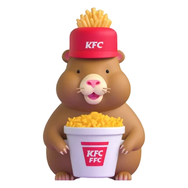 Capybara wearing a tiny KFC bucket as a hat on its head sticker