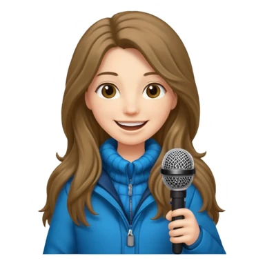 long haired woman with winter clothes holding microphone sticker
