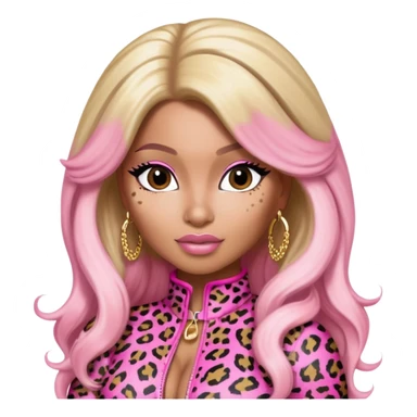 Nicki Minaj wearing a pink leopard print outfit with hair that is half blonde and half pink sticker