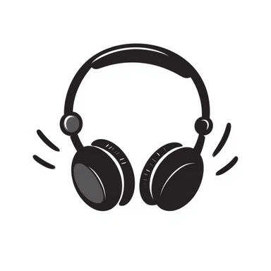 Hand-drawn sketch of black DJ headphones with sound waves sticker