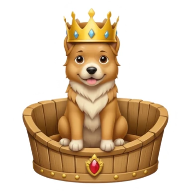 dog sitting on his thrown, wearing a crown  sticker