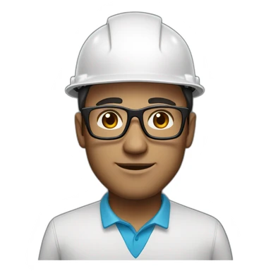 Engineer, white hard hat, light fair skin tone, dark brown Hair, glasses, square jawline sticker