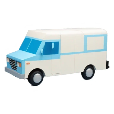 minimalistic papercraft, pearl blue ice-cream van sticker