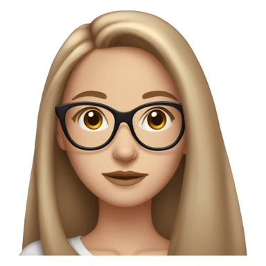 Glamorous girl with long light brown hair, brown eyes, pale skin, and light pink glasses sticker