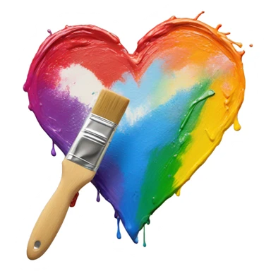 Paint brush painting a rainbow heart sticker