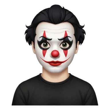 man with black hair only black and white clown makeup black eye makeup black lipstick black t-shirt sticker