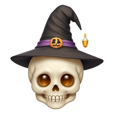 cute Halloween skull with a tiny witch hat, blushing cheeks sticker
