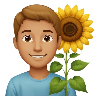 Man smelling sunflower with gentle smile, half body sticker