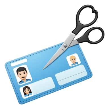 black Scissors cutting a light blue idf ID card in 2 parts .hyper realistic sticker