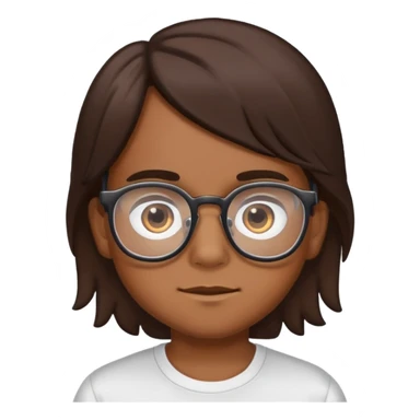 make a boy of brown skin color with little long hair of brown color and eyes of dark brown color and add glasses on him  sticker
