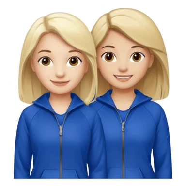 two girls smiling one has blond hair and one is has dark brown hair they are wearing royal blue track suits sticker