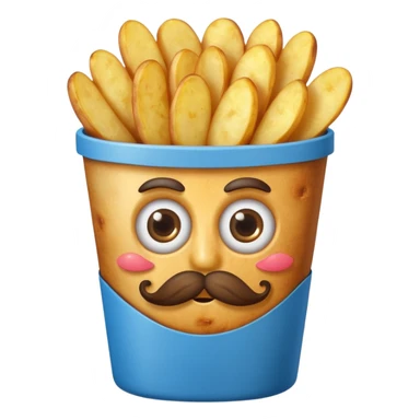 fried potatoes with eyes and mustache, in a blue carton  sticker