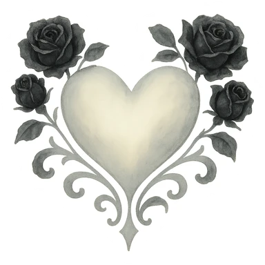 Add black gothic roses around the silver goth heart, keep the watercolor style, no background sticker