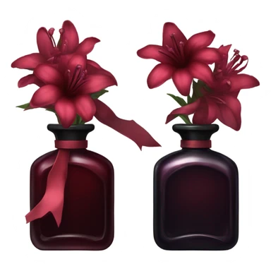 Dark red gothic perfume bottle with red bellflowers and a black ribbon sticker
