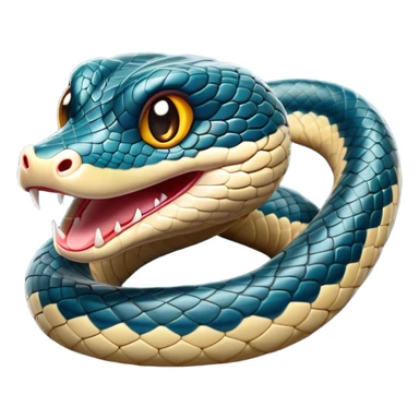 Cinematic Comical Chinese Water Snake Portrait Emoji, Head tilted dramatically with an exaggeratedly amused expression, featuring a striking, glossy scaled body with bold patterns and wide, expressive eyes filled with playful disbelief, Simplified yet hilariously expressive features, highly detailed, glowing with a slightly sassy aquatic glow, high shine, dramatic yet playful, stylized with an air of cheeky water mischief, soft glowing outline, capturing the essence of a spirited and over-the-top water snake that feels like it could slither its way into internet fame instantly! sticker