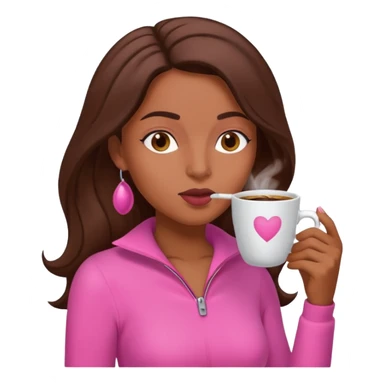 Mulher morena tomando café  com roupa rosa esfriando o café  sticker
