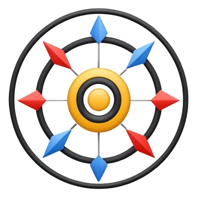 “Didactic emoji illustrating centripetal movement from the center outward, with a central dot and arrows expanding in all directions, clean flat design, bold lines, simple colors, educational style, transparent background.” sticker