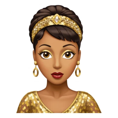 Josephine Baker with dark brown hair, gold outfit sticker