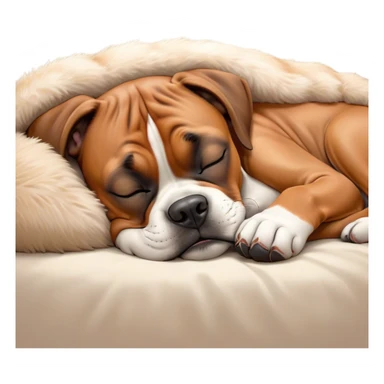 Meme-Worthy cute Sleeping Boxer dog Portrait Emoji, Head resting peacefully with a contented smile, showcasing a delightfully cute build and a luxuriously soft fawn fur, eyes shut in a serene nap, Simplified yet hilariously adorable features, highly detailed, glowing with a soft, drowsy light, high shine, relaxed and utterly lovable, stylized with an air of playful laziness, bright and heartwarming, soft glowing outline, capturing the essence of a comically sleepy Boxer, so meme-worthy it feels like it could instantly become the next viral sensation of adorable slumber! sticker