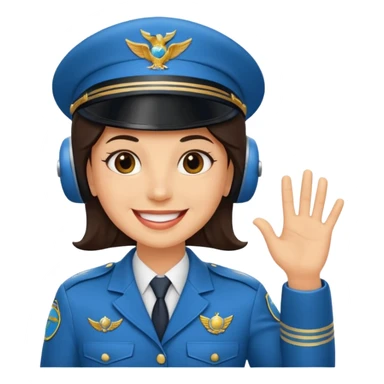 Un piloto de linea aérea sonriendo con la mano en la frente con la pose firme sticker