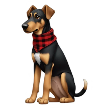 75% Coonhound 25% German Shepherd mix dog wearing small pointed red buffalo plaid bandana pointing down side view full body facing left sticker