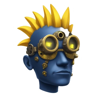 Navy blue Mohawk cyborg head with yellow steampunk goggles sticker