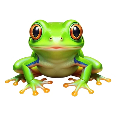 Cinematic Comical Green Tree Frog Portrait Emoji, Head tilted dramatically with an exaggeratedly amused expression, featuring a small, vibrant green body with wide, comically expressive eyes and quirky, textured skin, Simplified yet hilariously expressive features, highly detailed, glowing with a slightly sassy jungle glow, high shine, dramatic yet playful, stylized with an air of cheeky tropical mischief, soft glowing outline, capturing the essence of a meme-worthy green tree frog that looks ready to leap its way into viral fame! sticker