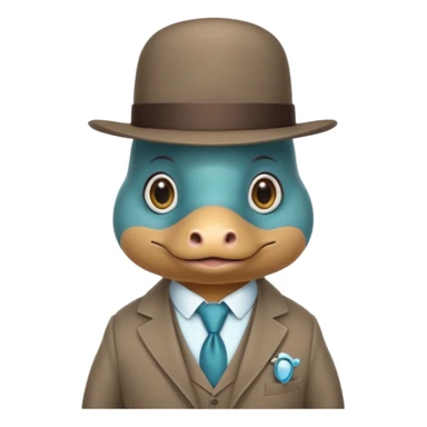 cute light blue turqiouse platypus with a detective hat and monocle on his eye, no  hands, looks like a platypus but blue, the hat and suit are not blue sticker