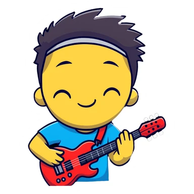 Musician's head and shoulders only, confident facial expression with half-closed eyes, subtle knowing smile, rockstar appearance, contemplating future success, no instruments sticker