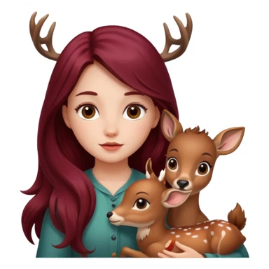 Beautiful burgundy long haired girl and baby deer sticker