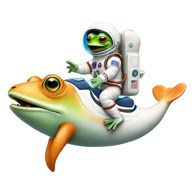 Frog wearing astronaut suit riding dolphin sticker