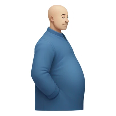 a blue man with a stoic expression , pregnant, rubbing his belly. Bald. Side profile like the pregnant male emojji, cartoonishly simple face. slightly dark blue colored face sticker