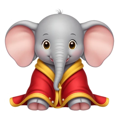 baby white dumbo elephant (disney-style), cozy in a red blanket with yellow trim, cute sticker