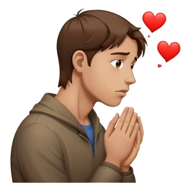 a man with brown hair staying in a
full height in profile with anxiety and begging face with a broken heart sticker