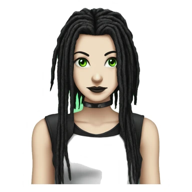 White girl, anonymous, cyberpunk black dreadlocks, green eyes, gothic sticker